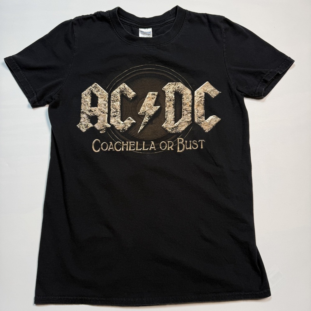 AC/DC Shirt Mens Small Black Coachella Or Bust 2015 Tour Graphic Band Tee